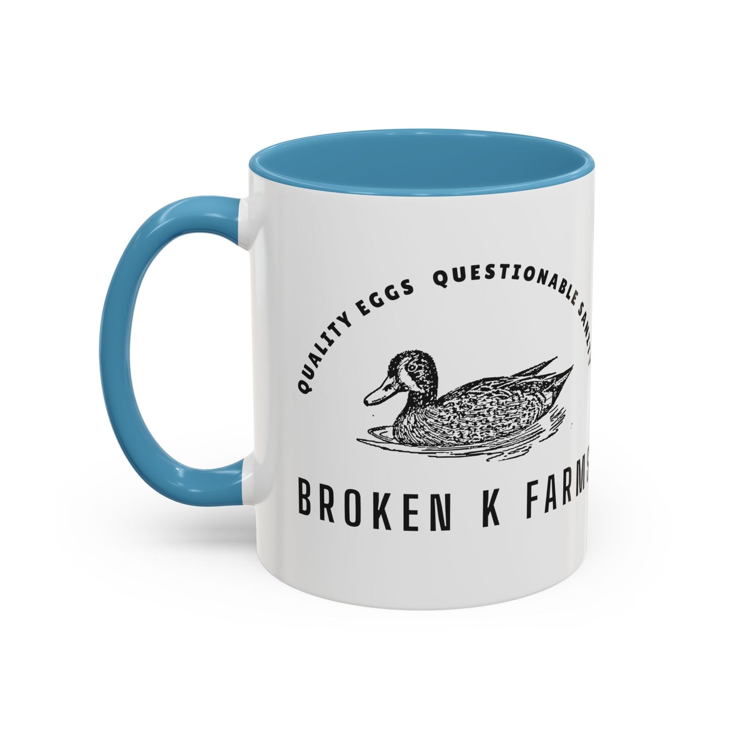 Broken K Farms Accent Coffee Mug – Vintage Duck Logo, "Quality Eggs Questionable Sanity"