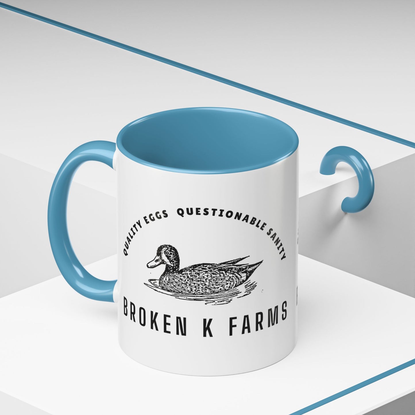 Broken K Farms Accent Coffee Mug – Vintage Duck Logo, "Quality Eggs Questionable Sanity"