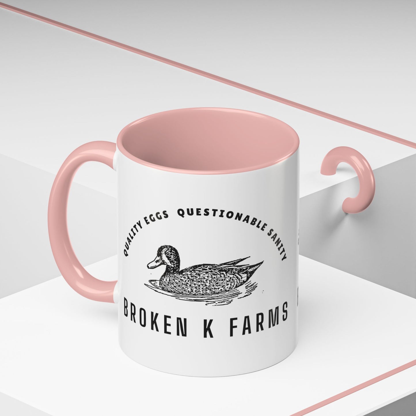 Broken K Farms Accent Coffee Mug – Vintage Duck Logo, "Quality Eggs Questionable Sanity"
