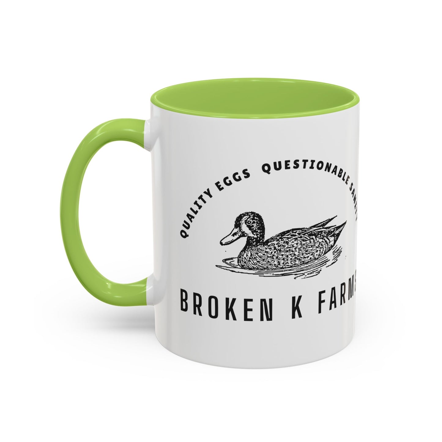 Broken K Farms Accent Coffee Mug – Vintage Duck Logo, "Quality Eggs Questionable Sanity"